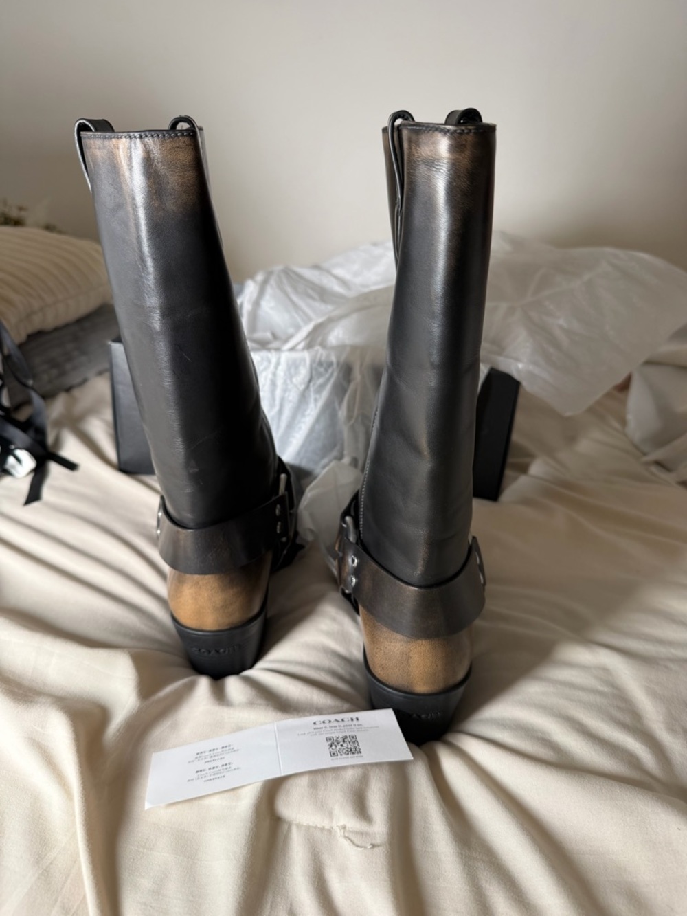 Coach Black Leather Harness Heeled Boots - Picture 6 of 11